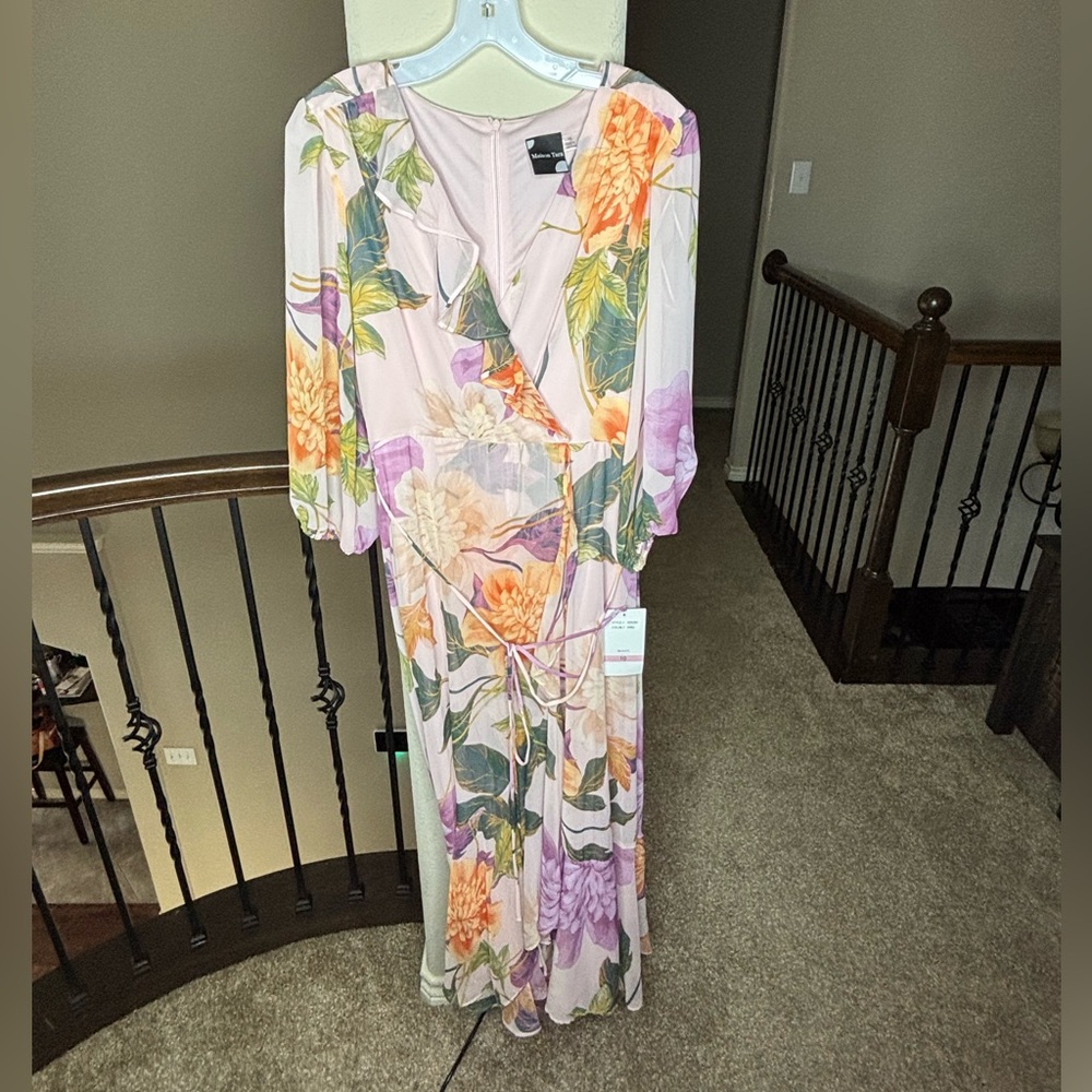 Maison Tara Women's 3/4 Sleeve Floral Print Chiffon Wrap Maxi Dress Size 10 NEW